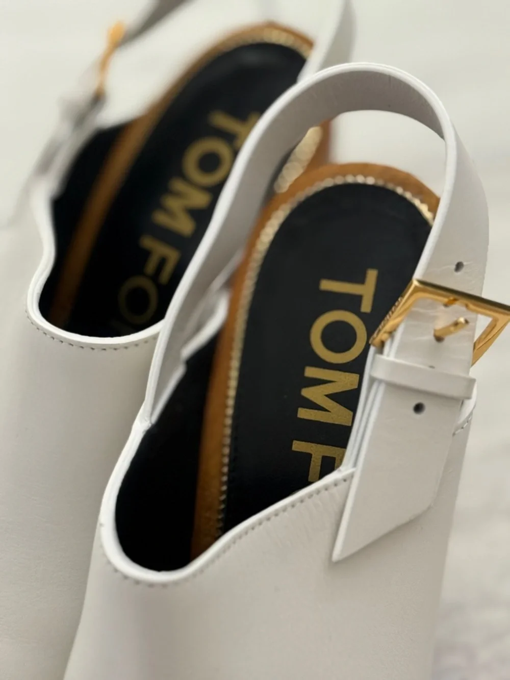 Tom Ford White Leather Platform Slingback Clogs | Gold Stud Trim | size 39.5 - Picture 9 of 13